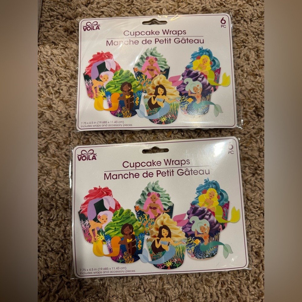 NEW 2 Packs Voila colorful MERMAIDS Cupcake Wraps - 6 wraps - 12 total